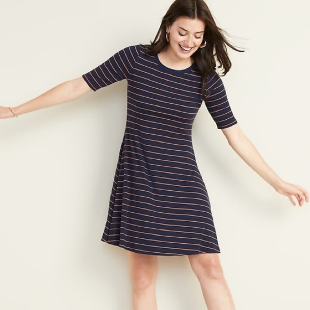 Striped Rib Knit Swing Dress
